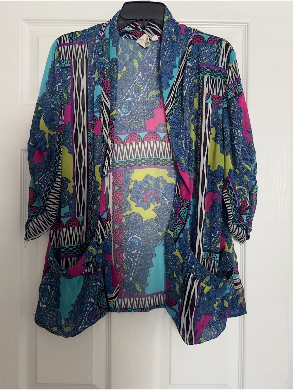 Colorful Paisley Open Kimono Jacket Size L